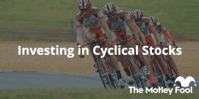 Cyclist with the text “Investing in Cyclical Stocks” and The Motley Fool jester cap logo