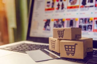 A shopper makes purchases from an online store.