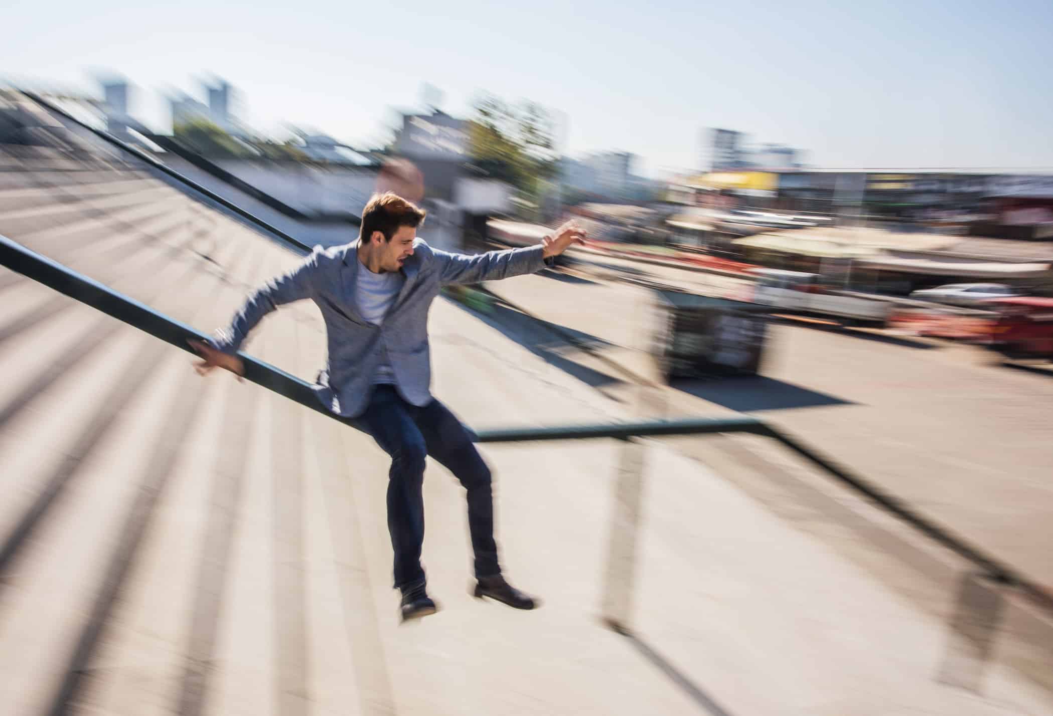 man slides