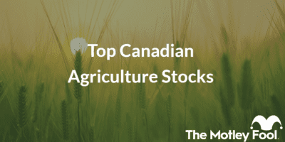 Corn field with the text “Top Canadian Agriculture Stocks” and The Motley Fool jester cap logo